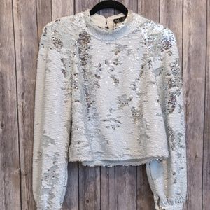 Zara Tops - NWT Zara Trafaluc Silver Sequin Holiday Blouse M Zara Tops - NWT Zara Trafaluc Silver Sequin Holiday Blouse M